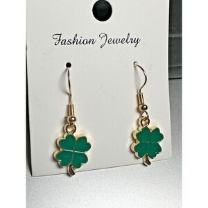 Yellow Gold Plated Enamel St.‎ Patrick Four Leaf Clover Earrings